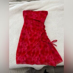 Red Floral Strapless Dress